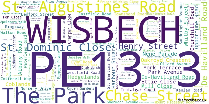 A word cloud for the PE13 3 postcode